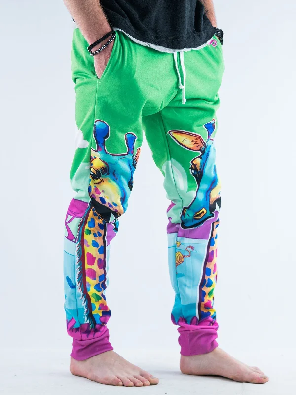 Men's Patterned Pants with ChecksNeon Giraffe Unisex Joggers