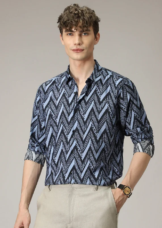 Men's Camouflage Shirts for an Outdoor AppealBlue Zig Zag Print Shirt