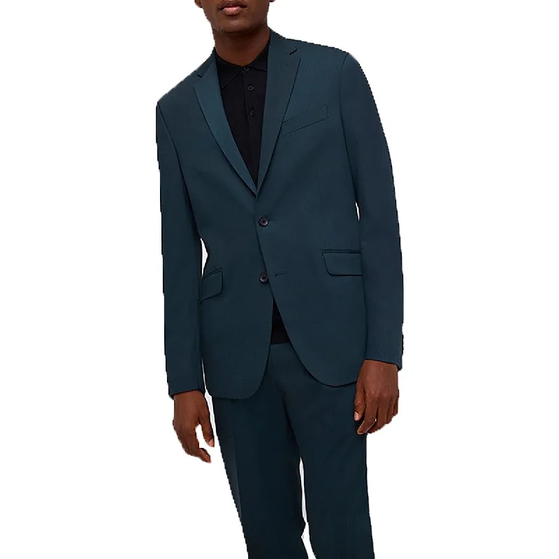 Mens Solid Polyester Two-Button Suit