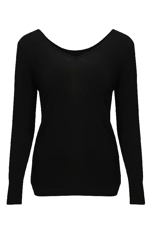 2 option neckline Merino Blend Top | BLACK | 6394ZR