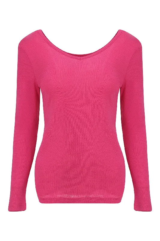 2 option neckline Merino Blend Top | CERISE | 6394ZR