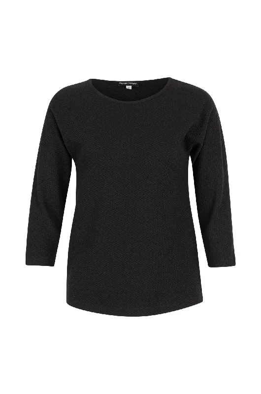 3/4 sleeve Textured Top | BLACK | 0141ZR