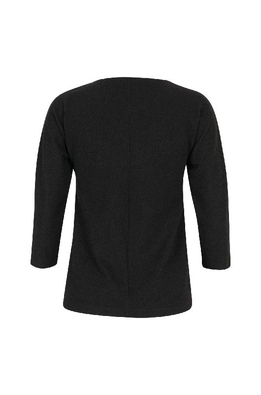 3/4 sleeve Textured Top | BLACK | 0141ZR