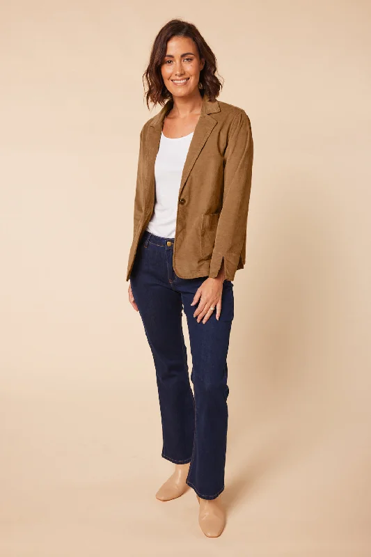 Adrift Relaxed Brushed Cotton Blazer in Camel