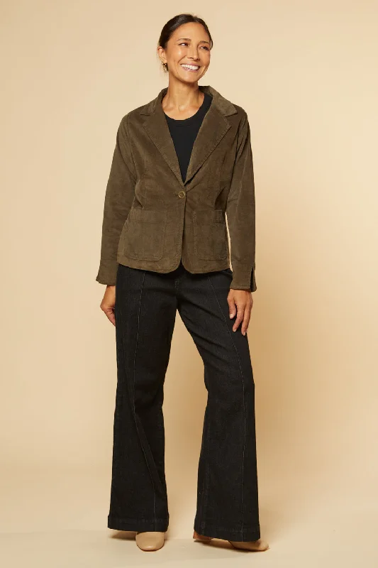 Adrift Relaxed Brushed Cotton Blazer in Olive