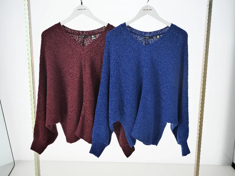 Alpine By Shine On Kara Ribbed Batwing Merino Jumper Blue