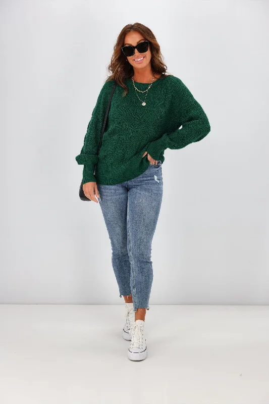 Alpine by Shine On Michaela Crochet Knit Merino Jumper Emerald