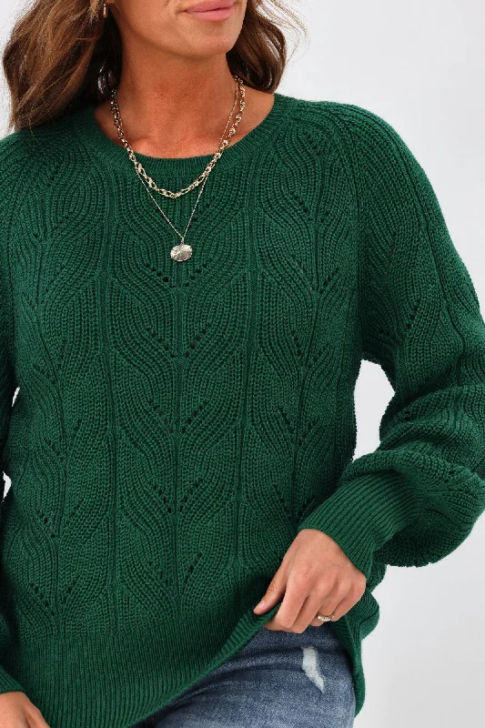 Alpine by Shine On Michaela Crochet Knit Merino Jumper Emerald