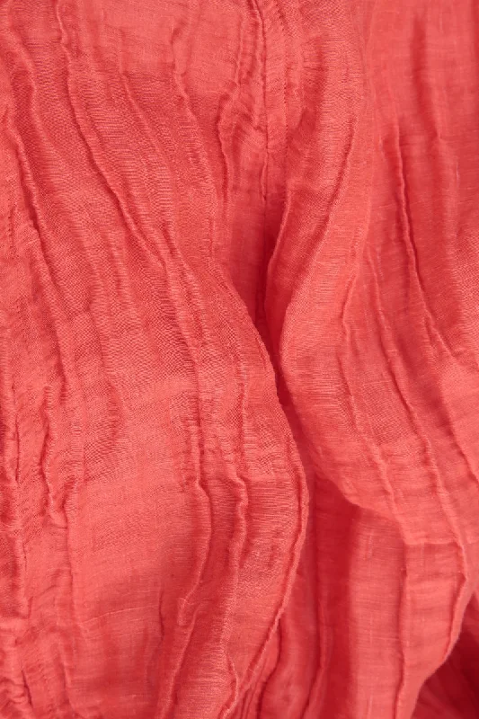 Asymmetric Crinkled Living Coral Silk Linen Tunic