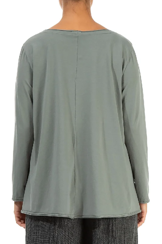 Asymmetric Hem Sage Cotton Blouse