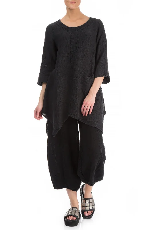 Asymmetrical Dark Grey Mélange Linen Tunic