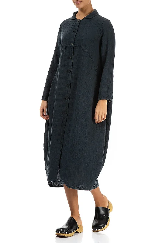 Balloon Graphite Textured Linen Jacket Dress