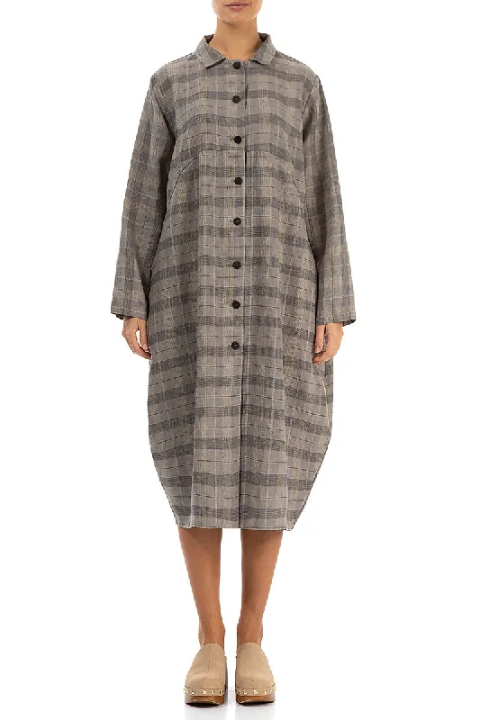 Balloon Greige Check Linen Jacket Dress