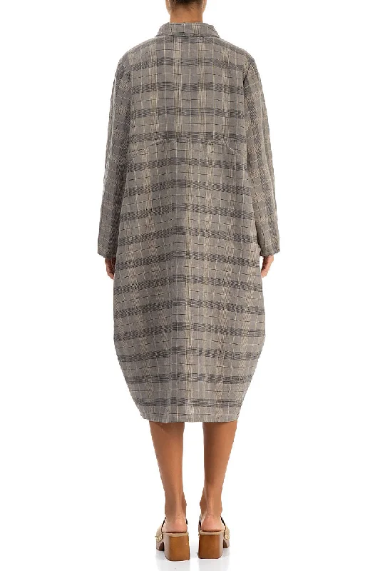 Balloon Greige Check Linen Jacket Dress