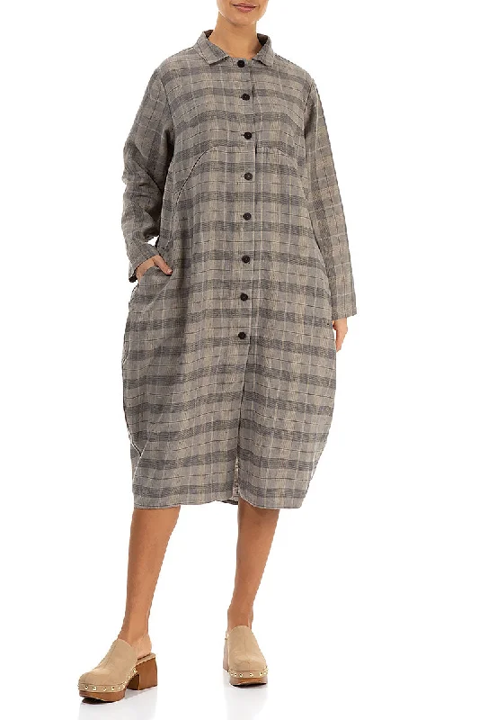 Balloon Greige Check Linen Jacket Dress