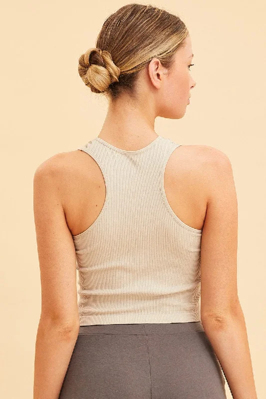 Beige Bone Seamless Tank Crop Racer Back Sleeveless