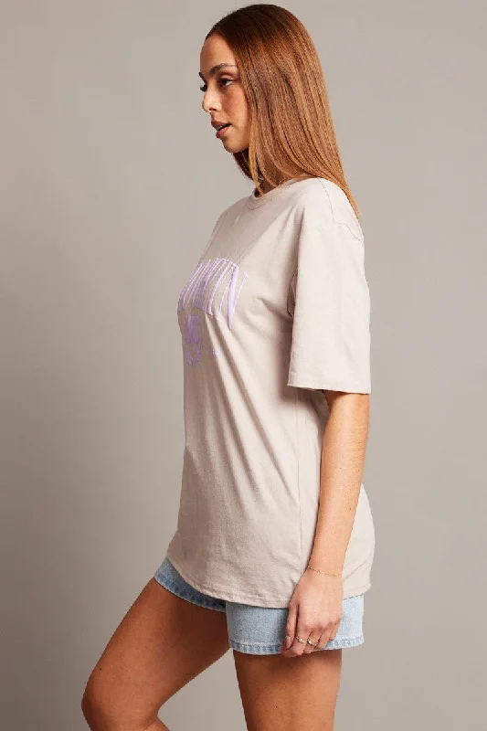 Beige Graphic Tee Short Sleeve