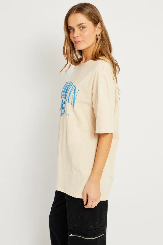 Beige Graphic Tee Short Sleeve