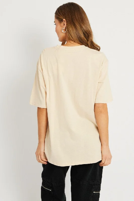 Beige Graphic Tee Short Sleeve