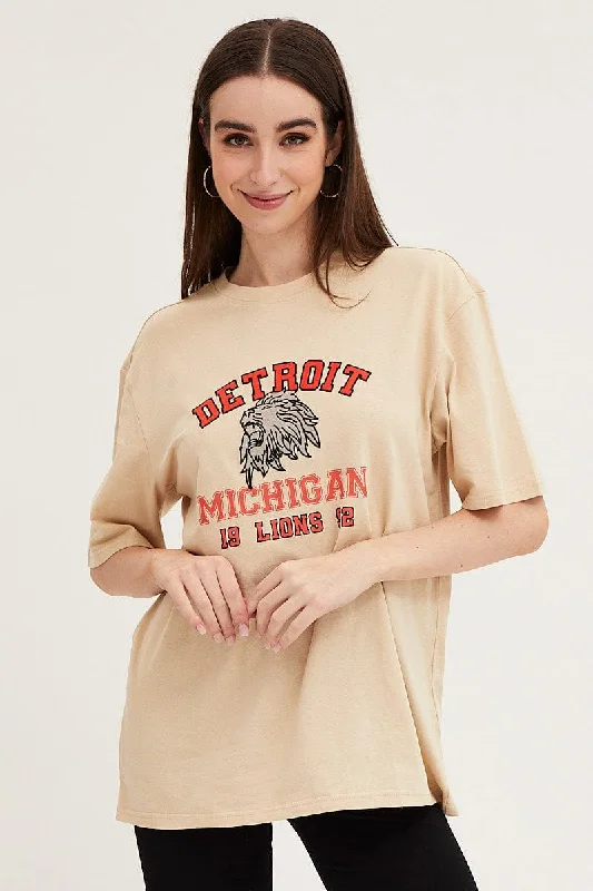 Beige Oversized T Shirt