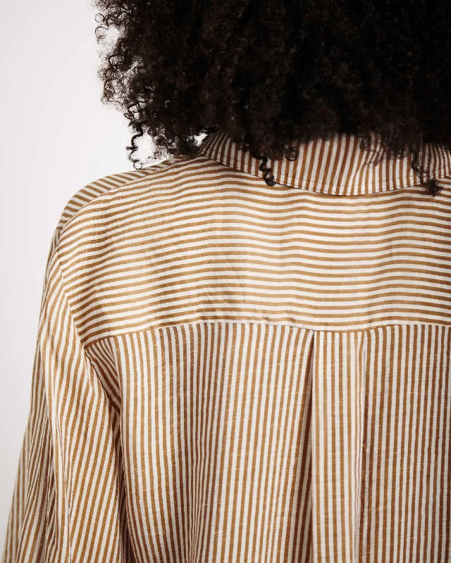 Bellow Sleeve Blouse with Detachable Bow in Brown and Milk Stripe