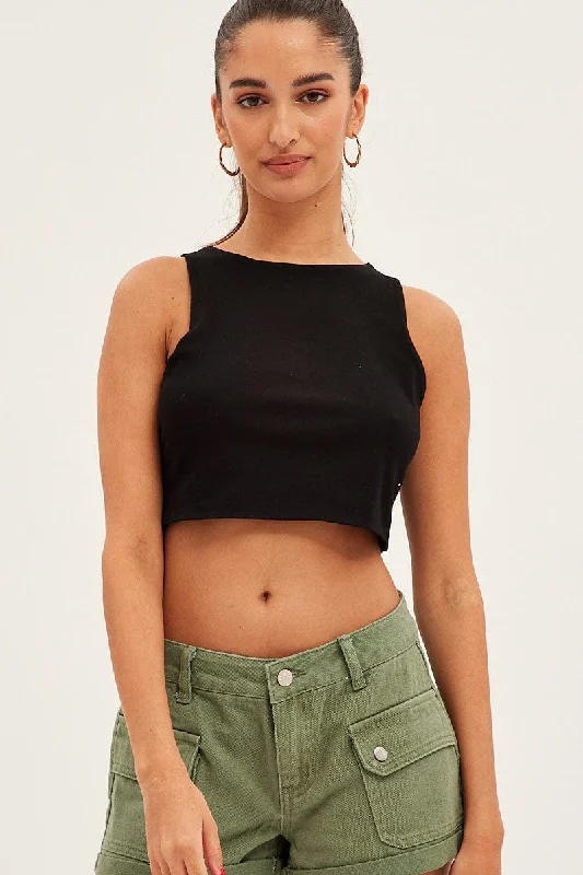 Black Crop Tank Top Cotton