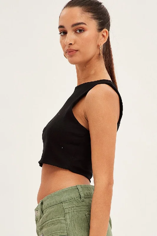 Black Crop Tank Top Cotton