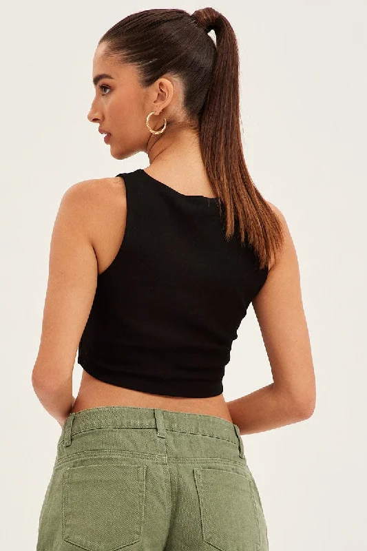 Black Crop Tank Top Cotton