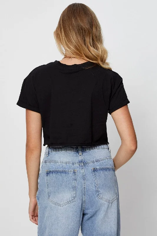 Black Graphic T Shirt Short Sleeve Crop