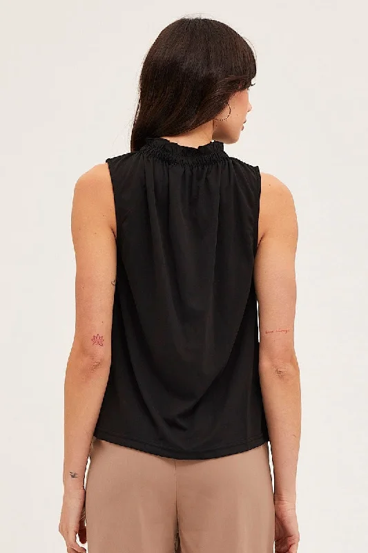 Black High Neck Gathered Detail Workwear Tank