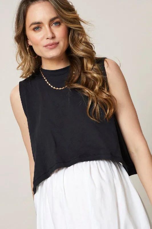 Black Maternity Nursing Basic Tank Crop Top