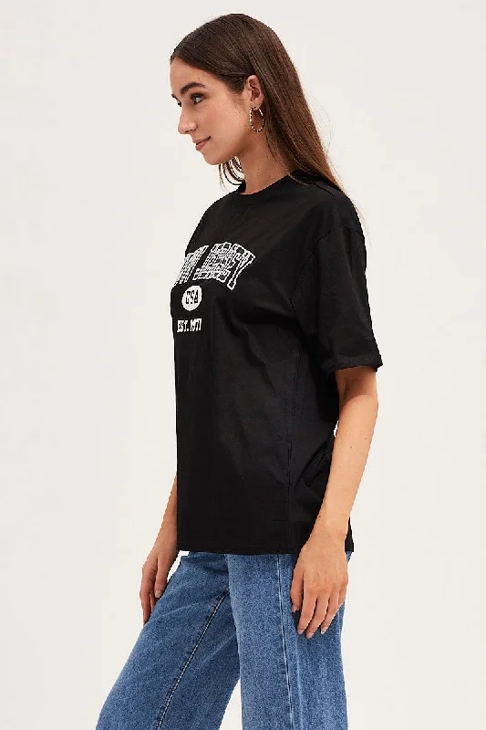 Black Short Sleeve Embroidered Graphic Tee