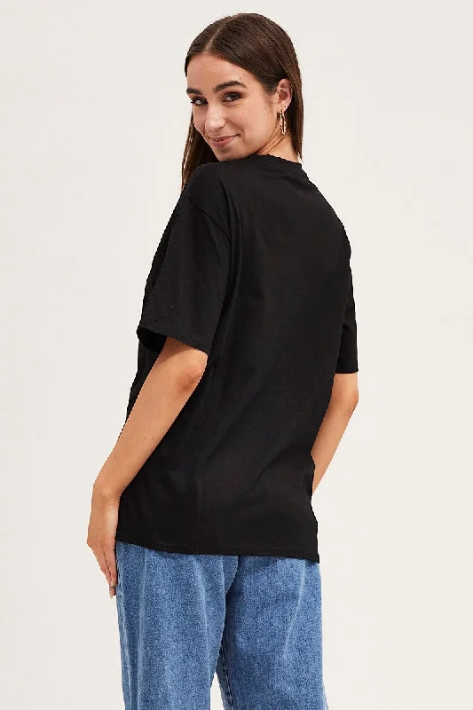 Black Short Sleeve Embroidered Graphic Tee