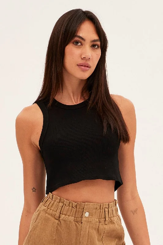 Black Tank Top Sleeveless Crew Neck