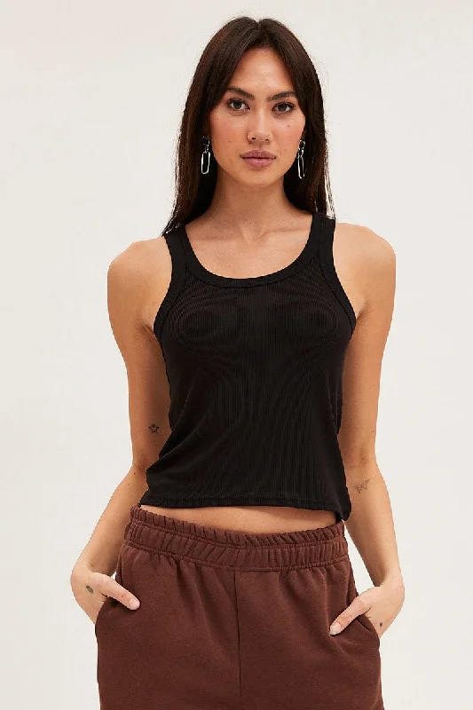 Black Tank Top Sleeveless Round Neck