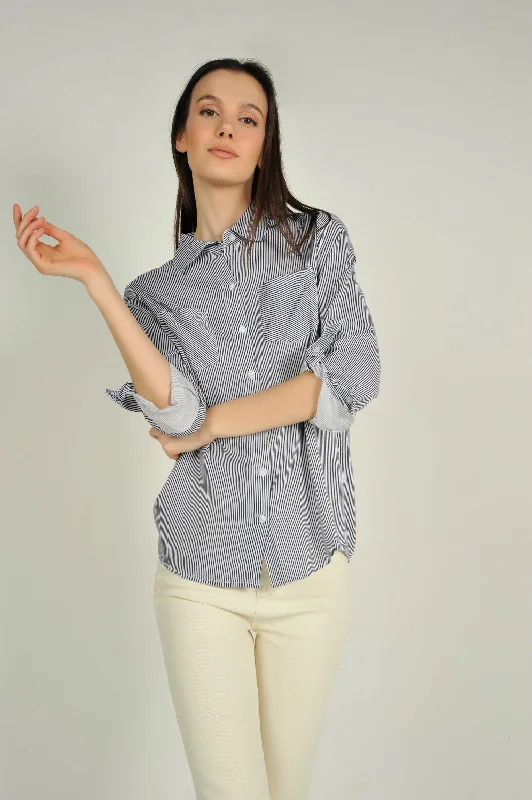 Blouse rayée à manches trois-quarts - B2735 - (E-A4)