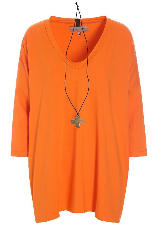 BLOUSE W/NECKLACE - 96083 - ORANGE