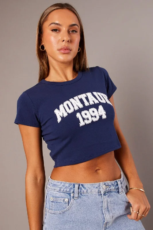 Blue Graphic Tee Crop Short Sleeve