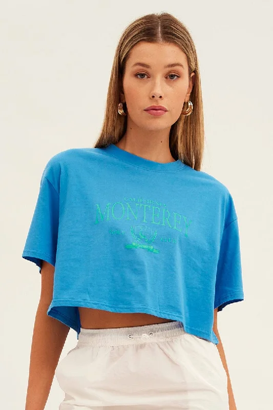 Blue Monterey Crew Short Sleeve Crop Graphic T-Shirt