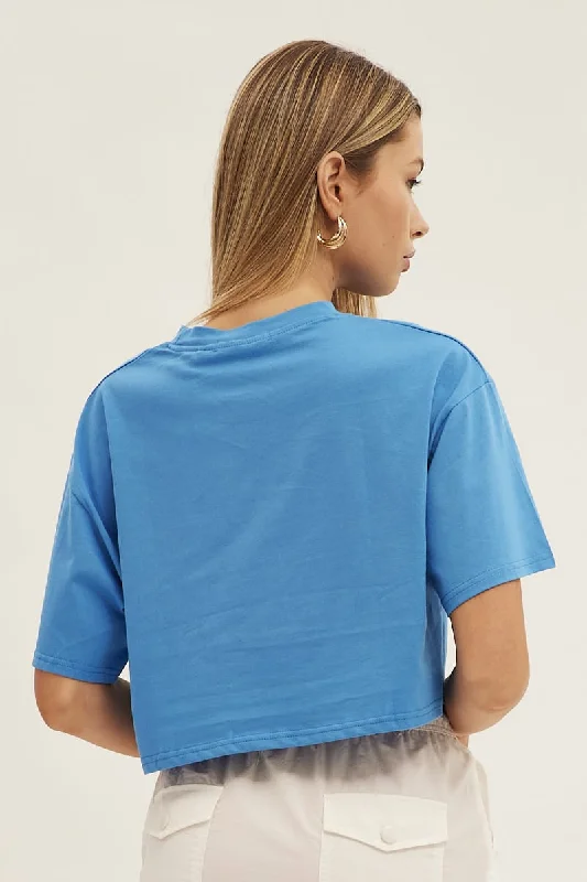 Blue Monterey Crew Short Sleeve Crop Graphic T-Shirt