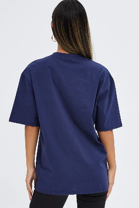 Blue T Shirt Short Sleeve Crew Neck Relaxed Collegian