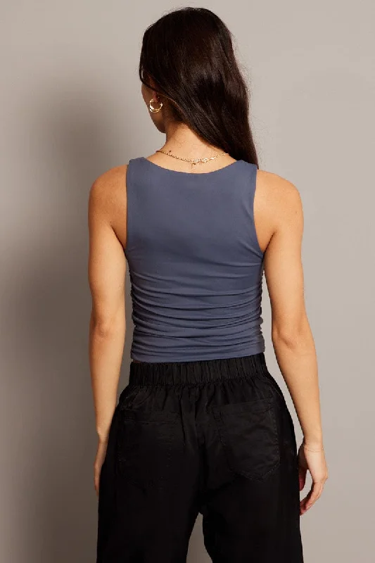 Blue Tank Top Ruched supersoft