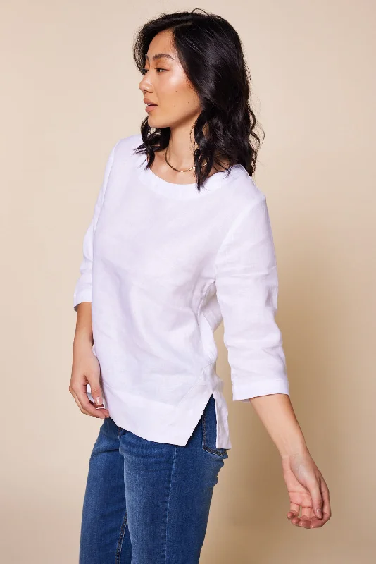 Boatneck Linen Top in White