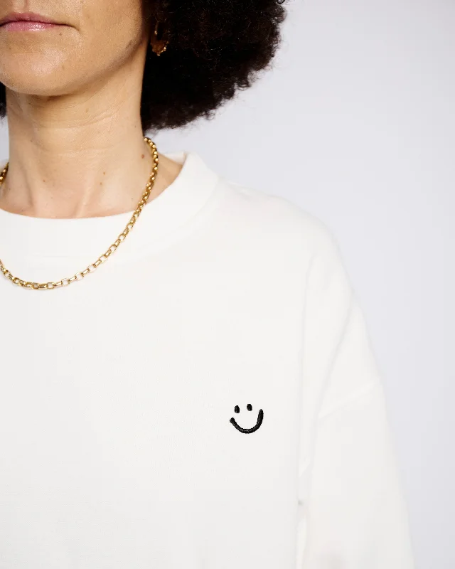 Cream Sweat Top with Embroidered Smiley