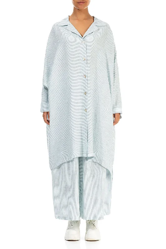 Boxy Blue Striped Linen Jacket