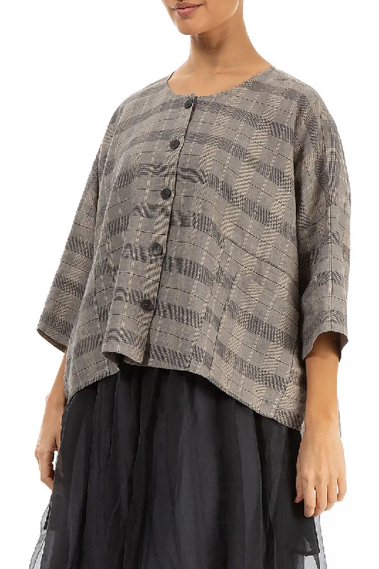 Boxy Greige Check Linen Jacket