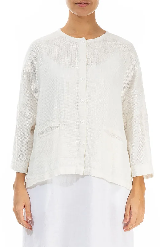 Boxy Off White Textured Linen Jacket Blouse