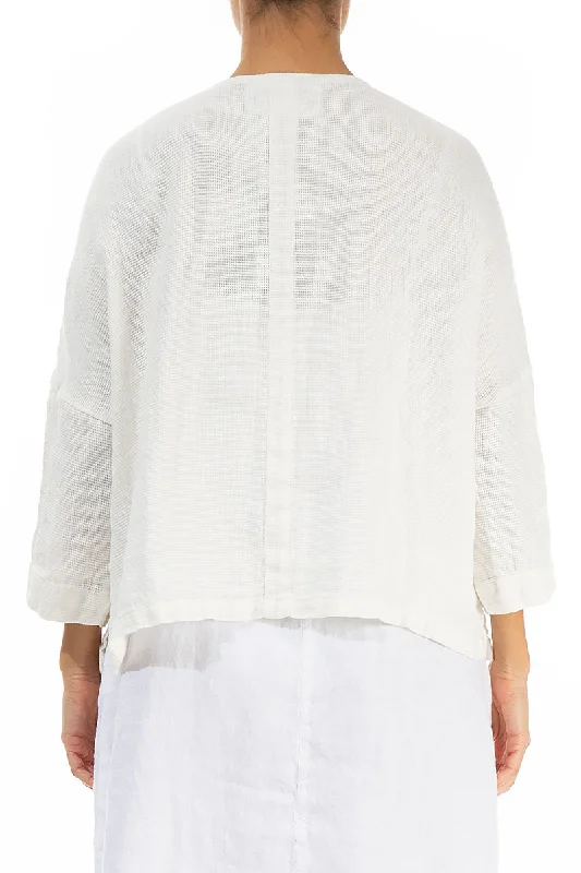 Boxy Off White Textured Linen Jacket Blouse