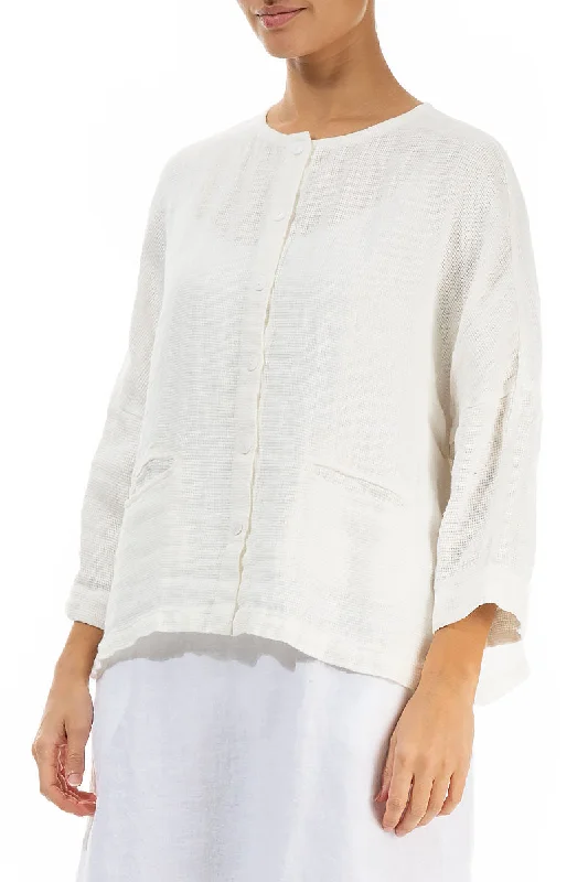 Boxy Off White Textured Linen Jacket Blouse