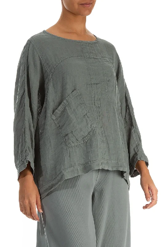 Boxy Sage Gauze Linen Blouse